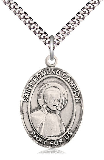 Extel Large Oval Pewter St. Edmund Campion Pendant with 24" chain, Made in USA