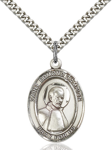 Extel Large Oval Sterling Silver St. Edmund Campion Pendant with 24" chain, Made in USA