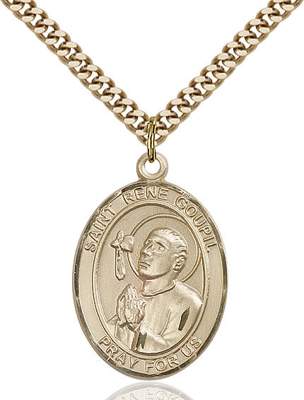 Extel Large Oval 14kt Gold Filled St. Rene Goupil Pendant with 24" chain, Made in USA