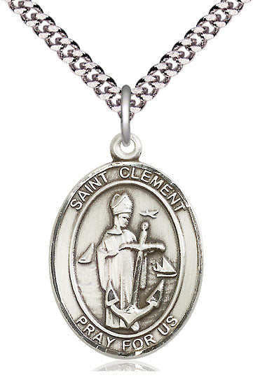 Extel Large Oval Pewter St. Clement Pendant with 24" chain, Made in USA