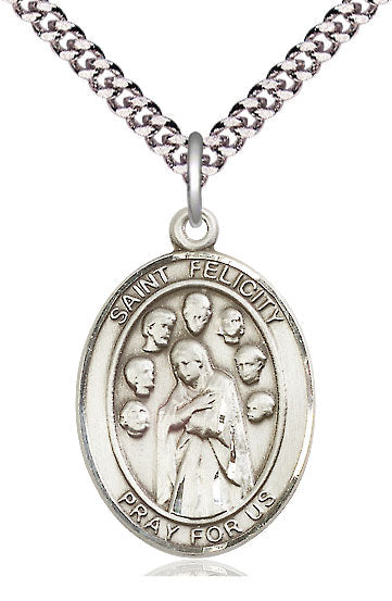 Extel Large Oval Pewter St. Felicity Pendant with 24" chain, Made in USA
