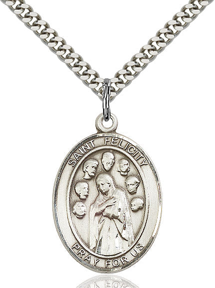 Extel Large Oval Sterling Silver St. Felicity Pendant with 24" chain, Made in USA