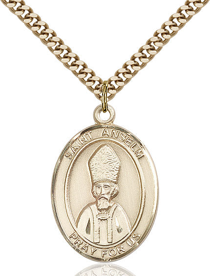 Extel Large Oval 14kt Gold Filled St. Anselm of Canterbury Pendant with 24" chain, Made in USA