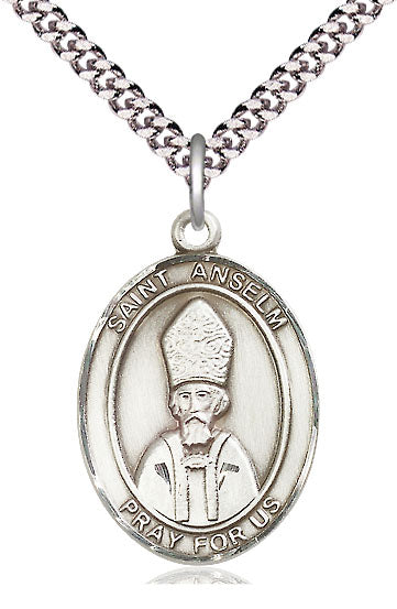 Extel Large Oval Pewter St. Anselm of Canterbury Pendant with 24" chain, Made in USA