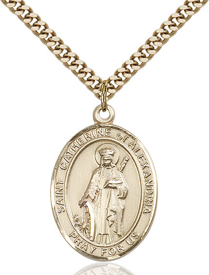 Extel Large Oval 14kt Gold Filled St. Catherine of Alexandria Pendant with 24" chain, Made in USA
