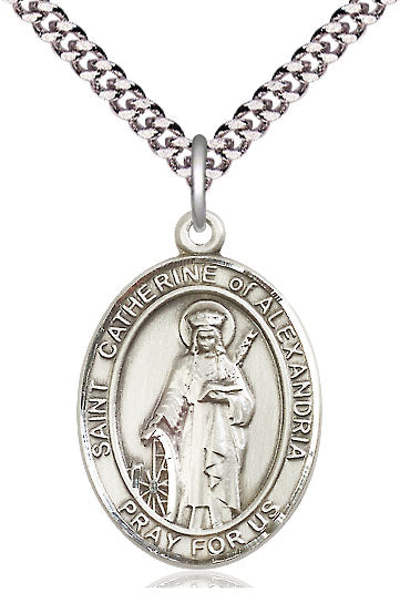 Extel Large Oval Pewter St. Catherine of Alexandria Pendant with 24" chain, Made in USA