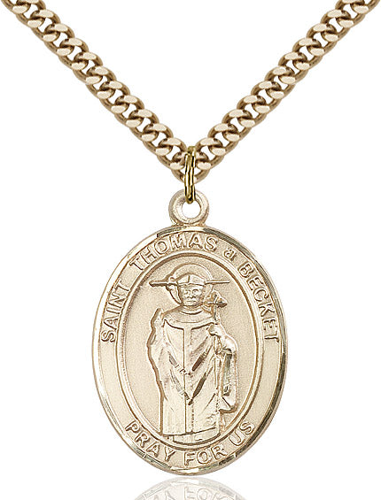 Extel Large Oval 14kt Gold Filled St. Thomas A Becket Pendant with 24" chain, Made in USA