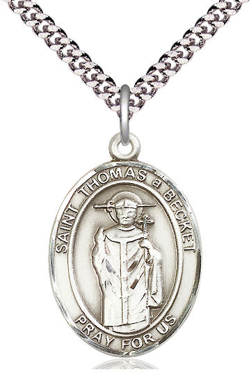 Extel Large Oval Pewter St. Thomas A Becket Pendant with 24" chain, Made in USA