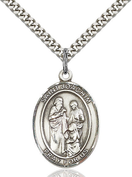 Extel Large Oval Sterling Silver St. Joachim Pendant with 24" chain, Made in USA