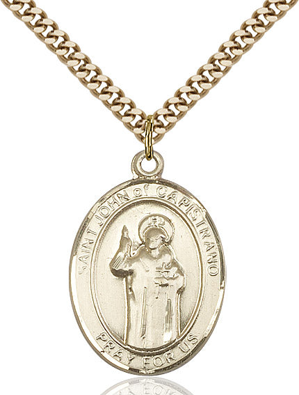 Extel Large Oval 14kt Gold Filled St. John of Capistrano Pendant with 24" chain, Made in USA