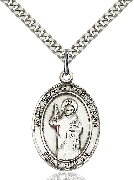 Extel Large Oval Sterling Silver St. John of Capistrano Pendant with 24" chain, Made in USA