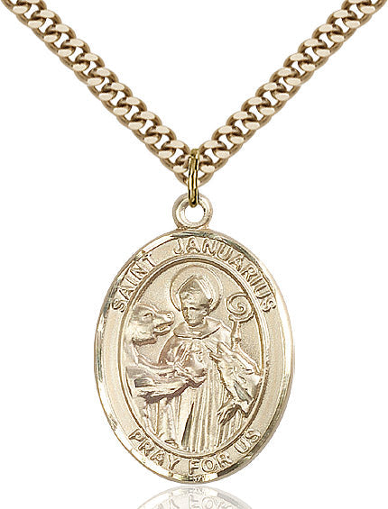 Extel Large Oval 14kt Gold Filled St. Januarius Pendant with 24" chain, Made in USA