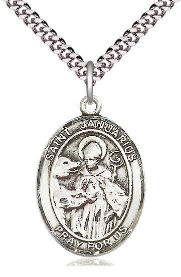 Extel Large Oval Pewter St. Januarius Pendant with 24" chain, Made in USA