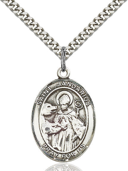 Extel Large Oval Sterling Silver St. Januarius Pendant with 24" chain, Made in USA