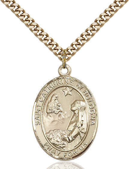 Extel Large Oval 14kt Gold Filled St. Catherine of Bologna Pendant with 24" chain, Made in USA