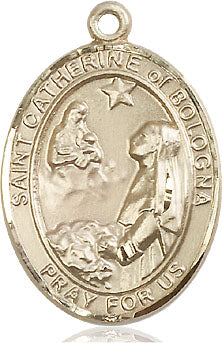 Extel Large Oval 14kt Gold Filled St. Catherine of Bologna Medal, Made in USA