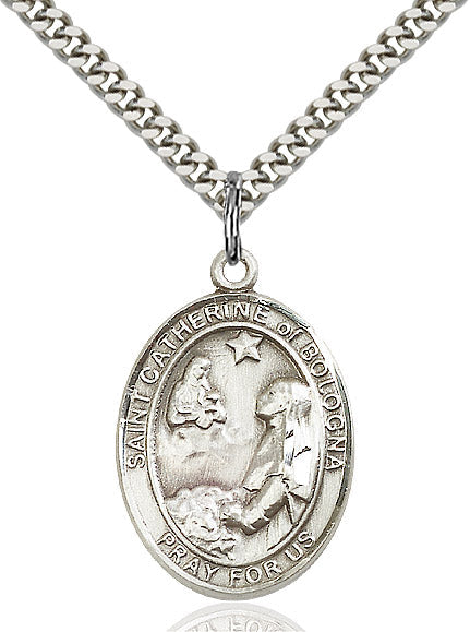 Extel Large Oval Sterling Silver St. Catherine of Bologna Pendant with 24" chain, Made in USA