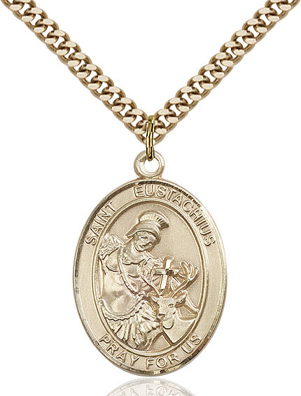 Extel Large Oval 14kt Gold Filled St. Eustachius Pendant with 24" chain, Made in USA