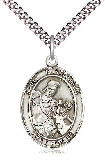 Extel Large Oval Pewter St. Eustachius Pendant with 24" chain, Made in USA