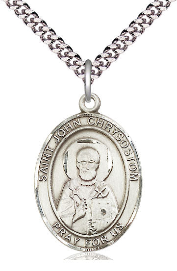 Extel Large Oval Pewter St. John Chrysostom Pendant with 24" chain, Made in USA