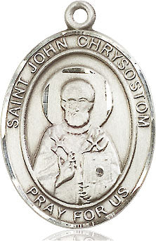 Extel Large Oval Sterling Silver St. John Chrysostom Pendant with 24" chain, Made in USA
