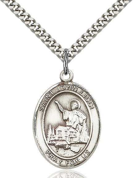 Extel Large Oval Sterling Silver St. John Licci Pendant with 24" chain, Made in USA