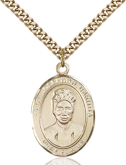 Extel Large Oval 14kt Gold Filled St. Josephine Bakhita Pendant with 24" chain, Made in USA