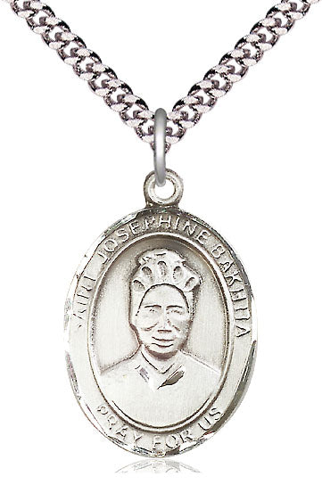 Extel Large Oval Pewter St. Josephine Bakhita Pendant with 24" chain, Made in USA