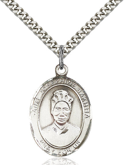 Extel Large Oval Sterling Silver St. Josephine Bakhita Pendant with 24" chain, Made in USA