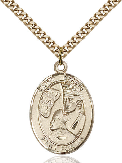 Extel Large Oval 14kt Gold Filled St. Edwin Pendant with 24" chain, Made in USA