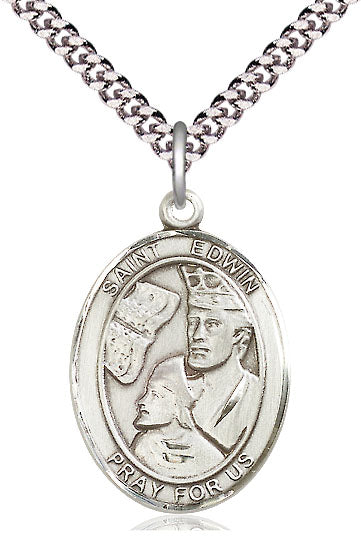 Extel Large Oval Pewter St. Edwin Pendant with 24" chain, Made in USA