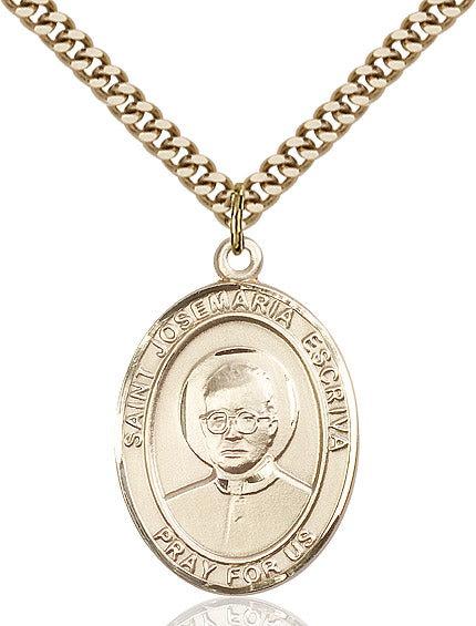 Extel Large Oval 14kt Gold Filled St. Josemaria Escriva Pendant with 24" chain, Made in USA