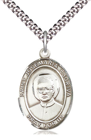 Extel Large Oval Pewter St. Josemaria Escriva Pendant with 24" chain, Made in USA