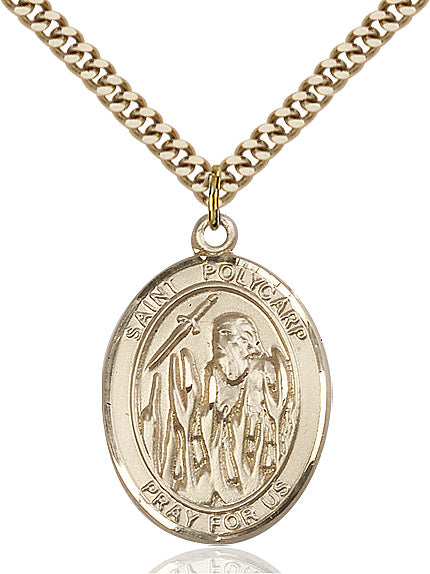Extel Large Oval 14kt Gold Filled St. Polycarp of Smyrna Pendant with 24" chain, Made in USA