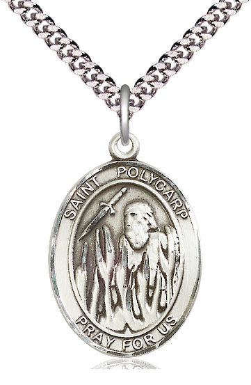 Extel Large Oval Pewter St. Polycarp of Smyrna Pendant with 24" chain, Made in USA