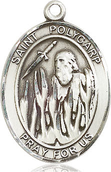Extel Large Oval Pewter St. Polycarp of Smyrna Pendant with 24" chain, Made in USA