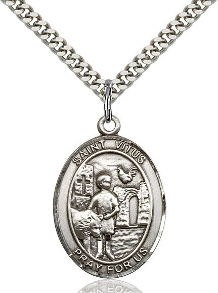 Extel Large Oval Sterling Silver St. Vitus Pendant with 24" chain, Made in USA