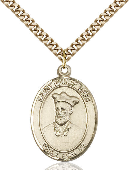 Extel Large Oval 14kt Gold Filled St. Philip Neri Pendant with 24" chain, Made in USA