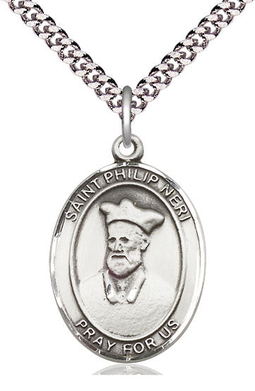 Extel Large Oval Pewter St. Philip Neri Pendant with 24" chain, Made in USA