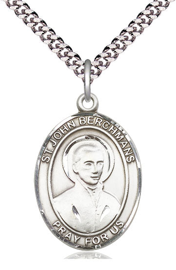 Extel Large Oval Pewter St. John Berchmans Pendant with 24" chain, Made in USA