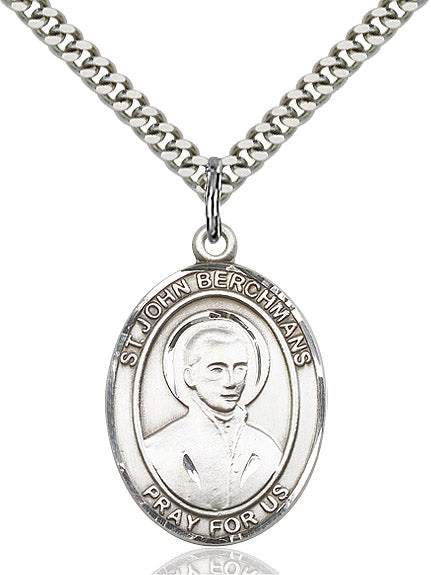 Extel Large Oval Sterling Silver St. John Berchmans Pendant with 24" chain, Made in USA