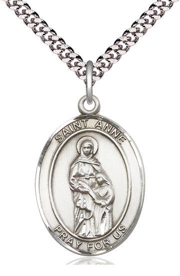 Extel Large Oval Pewter St. Anne Pendant with 24" chain, Made in USA