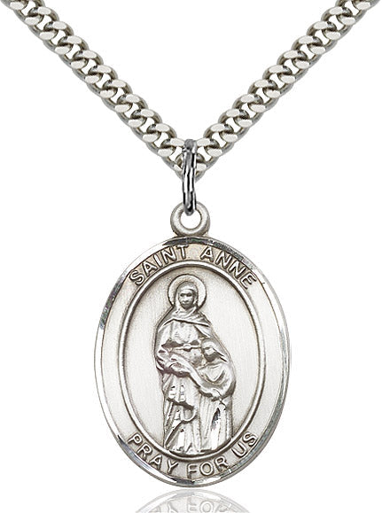 Extel Large Oval Sterling Silver St. Anne Pendant with 24" chain, Made in USA