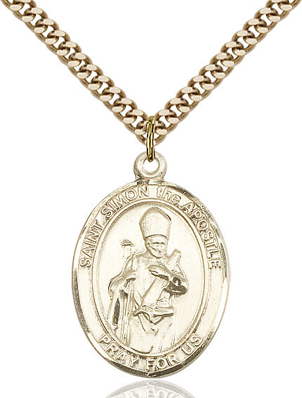 Extel Large Oval 14kt Gold Filled St. Simon Pendant with 24" chain, Made in USA