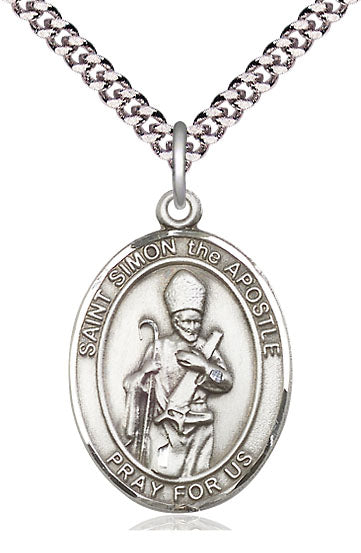 Extel Large Oval Pewter St. Simon Pendant with 24" chain, Made in USA