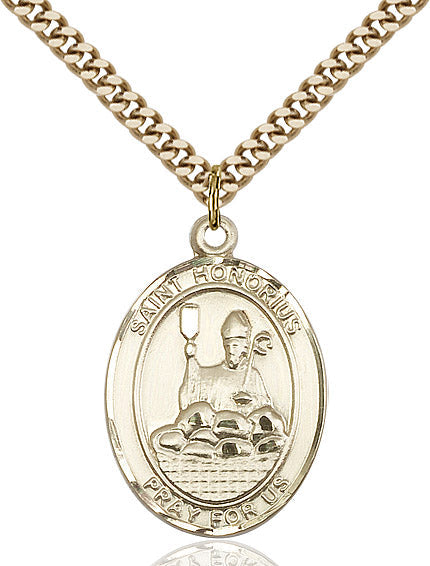 Extel Large Oval 14kt Gold Filled St. Honorius Pendant with 24" chain, Made in USA