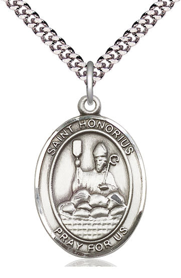 Extel Large Oval Pewter St. Honorius Pendant with 24" chain, Made in USA