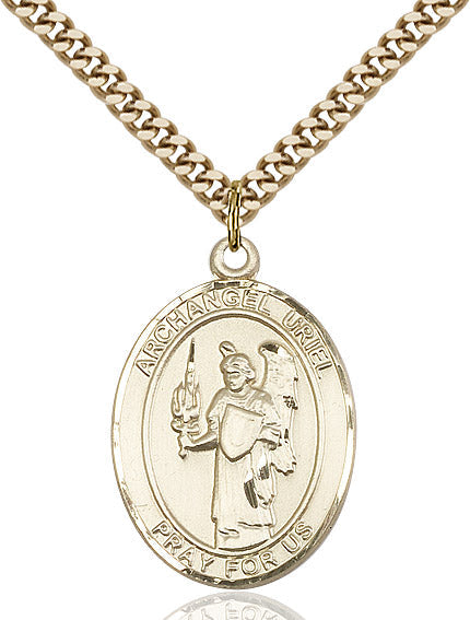 Extel Large Oval 14kt Gold Filled St. Uriel the Archangel Pendant with 24" chain, Made in USA