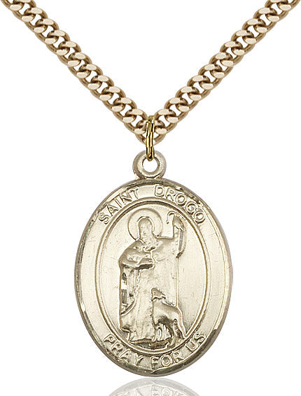 Extel Large Oval 14kt Gold Filled St. Drogo Pendant with 24" chain, Made in USA