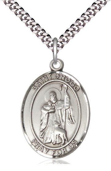 Extel Large Oval Pewter St. Drogo Pendant with 24" chain, Made in USA